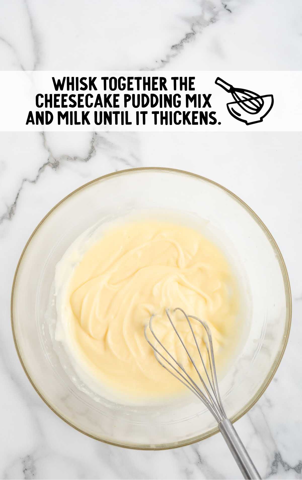 cheesecake-flavored pudding mix and milk whisked together in a bowl