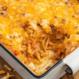 a baking dish of Taco Potato Casserole