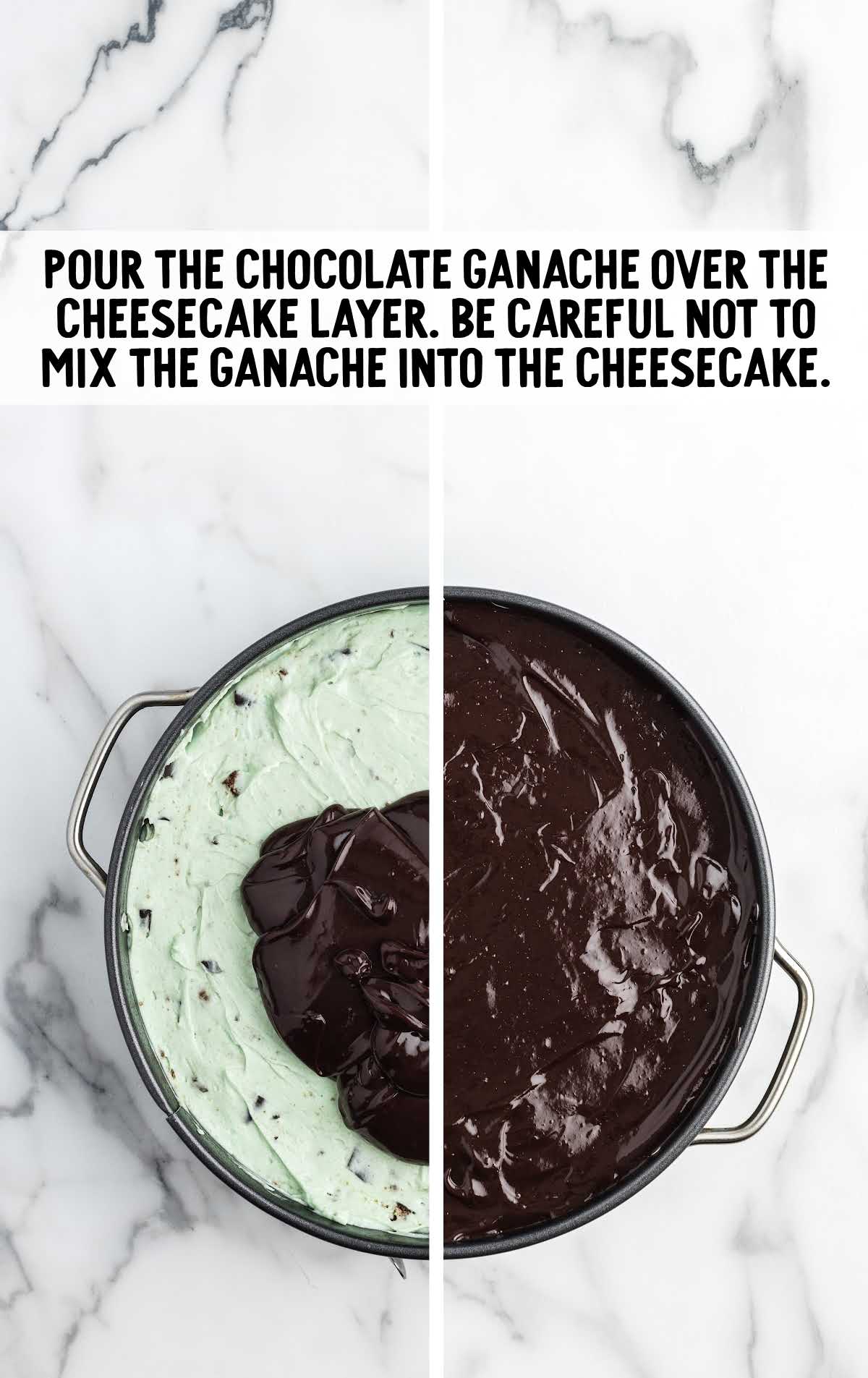 chocolate ganache spread over the cheesecake layer