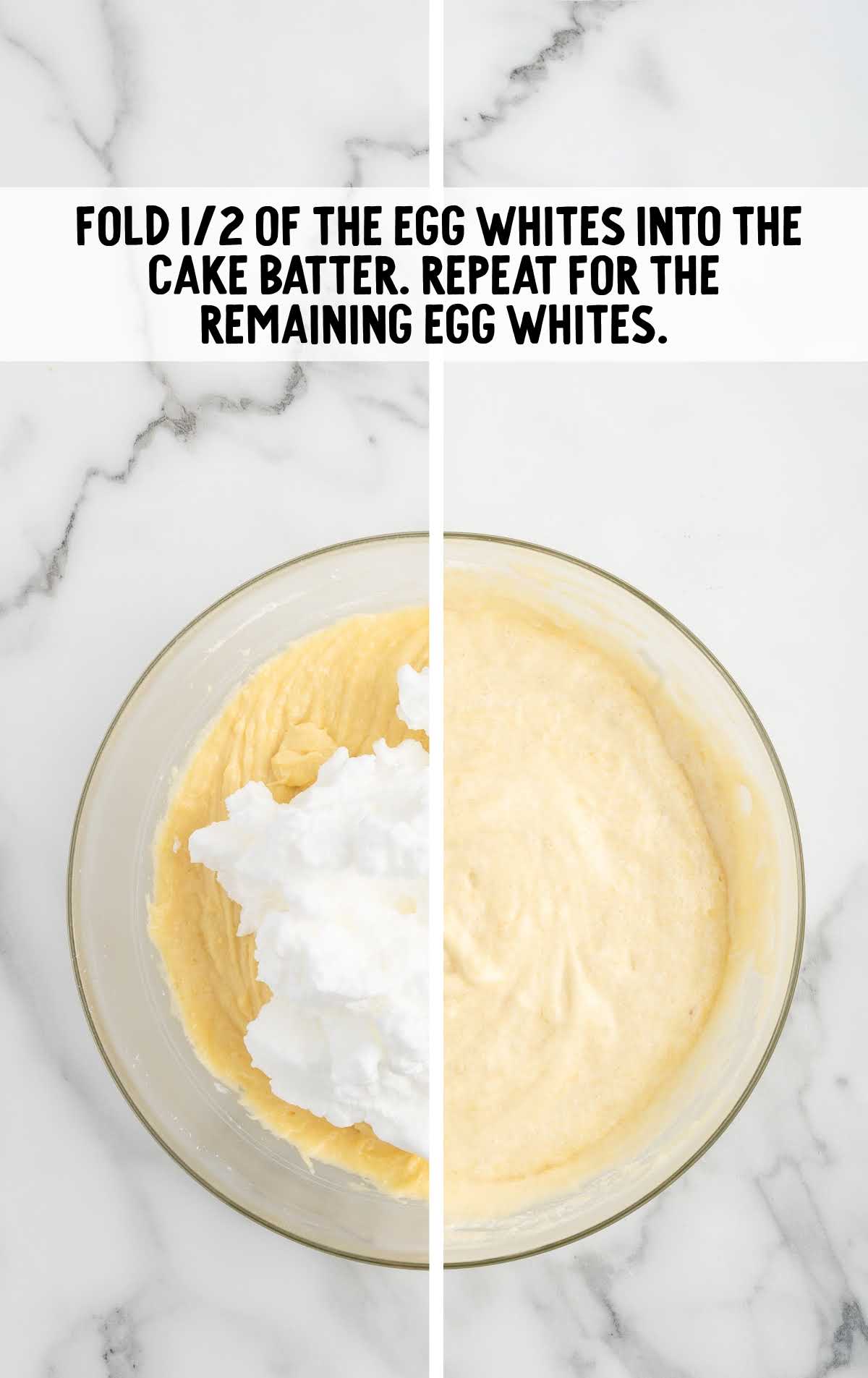 egg whites combined into the egg batter in the bowl