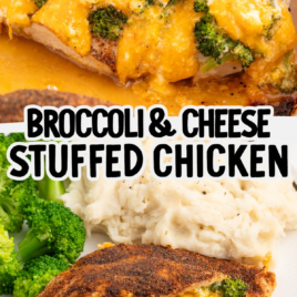 A close up of Broccoli and Cheese Stuffed Chicken Breast on a plate.