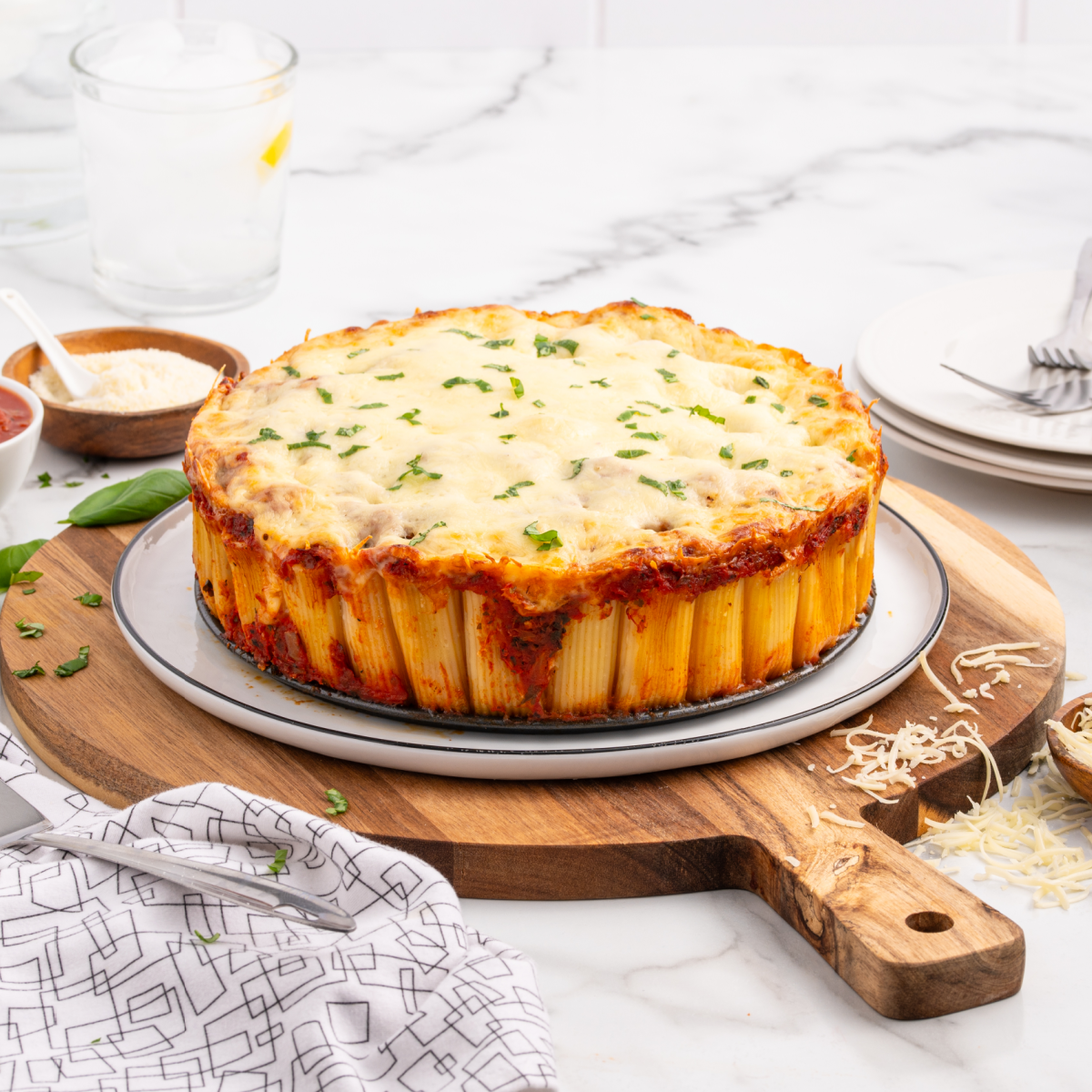 A plate of food on a table, with Pasta