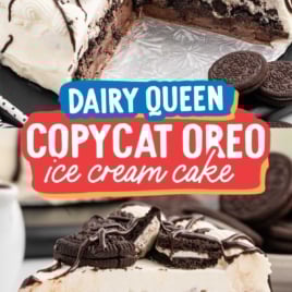 a slice of Dairy Queen Copycat Oreo Cookie Ice Cream Cake on a plate