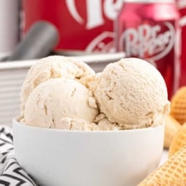 scoops of Dr. Pepper Ice Cream in a bowl