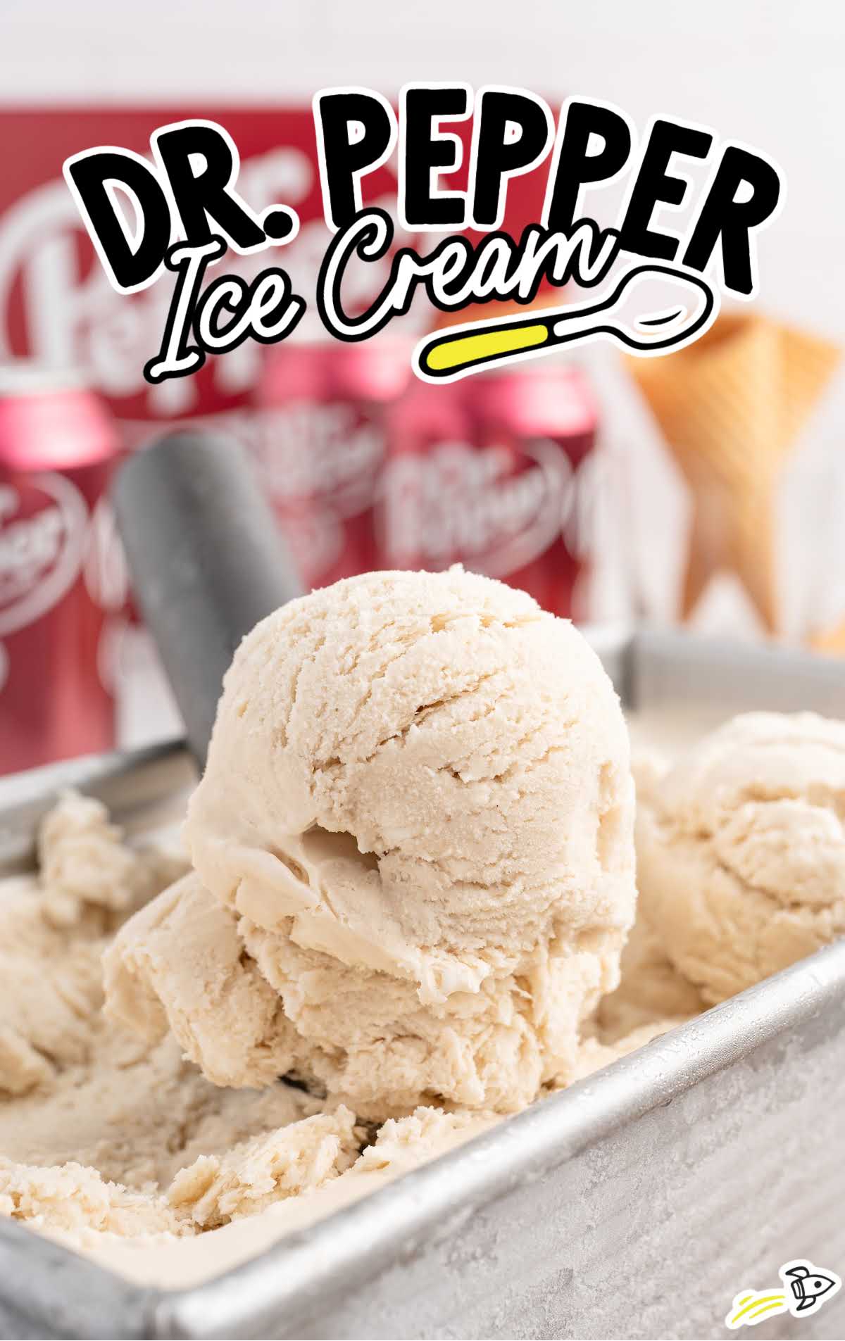 scoops of Dr. Pepper Ice Cream in a loaf pan