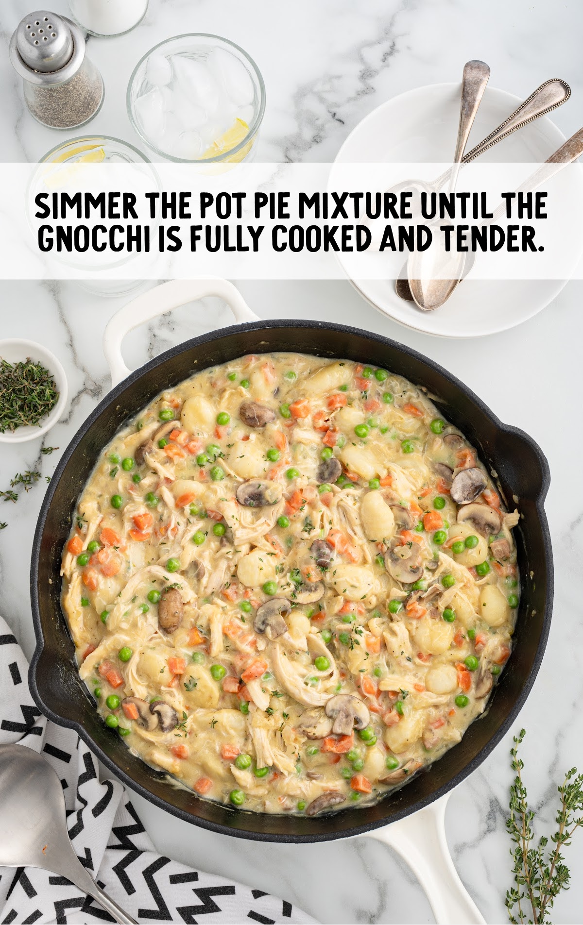 A fully cooked gnocchi pot pie.