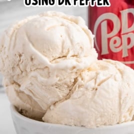Image of a bowl of Dr Pepper ice cream with text overlay saying "How to make 3-ingredient ice cream using Dr Pepper" and "Hint: We don’t own an ice cream maker!"