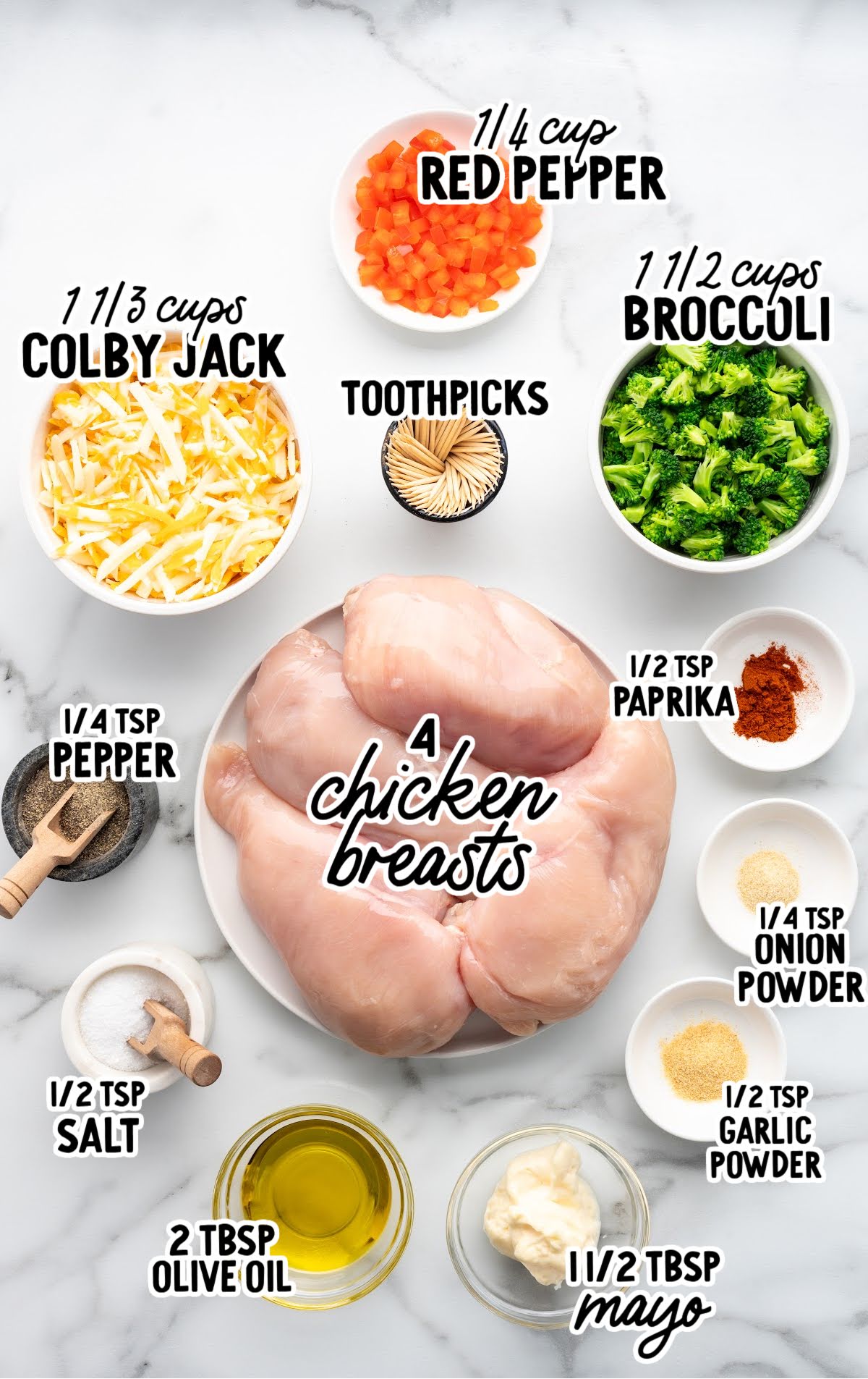 Broccoli and Cheese Stuffed Chicken Breast raw ingredients that are labeled