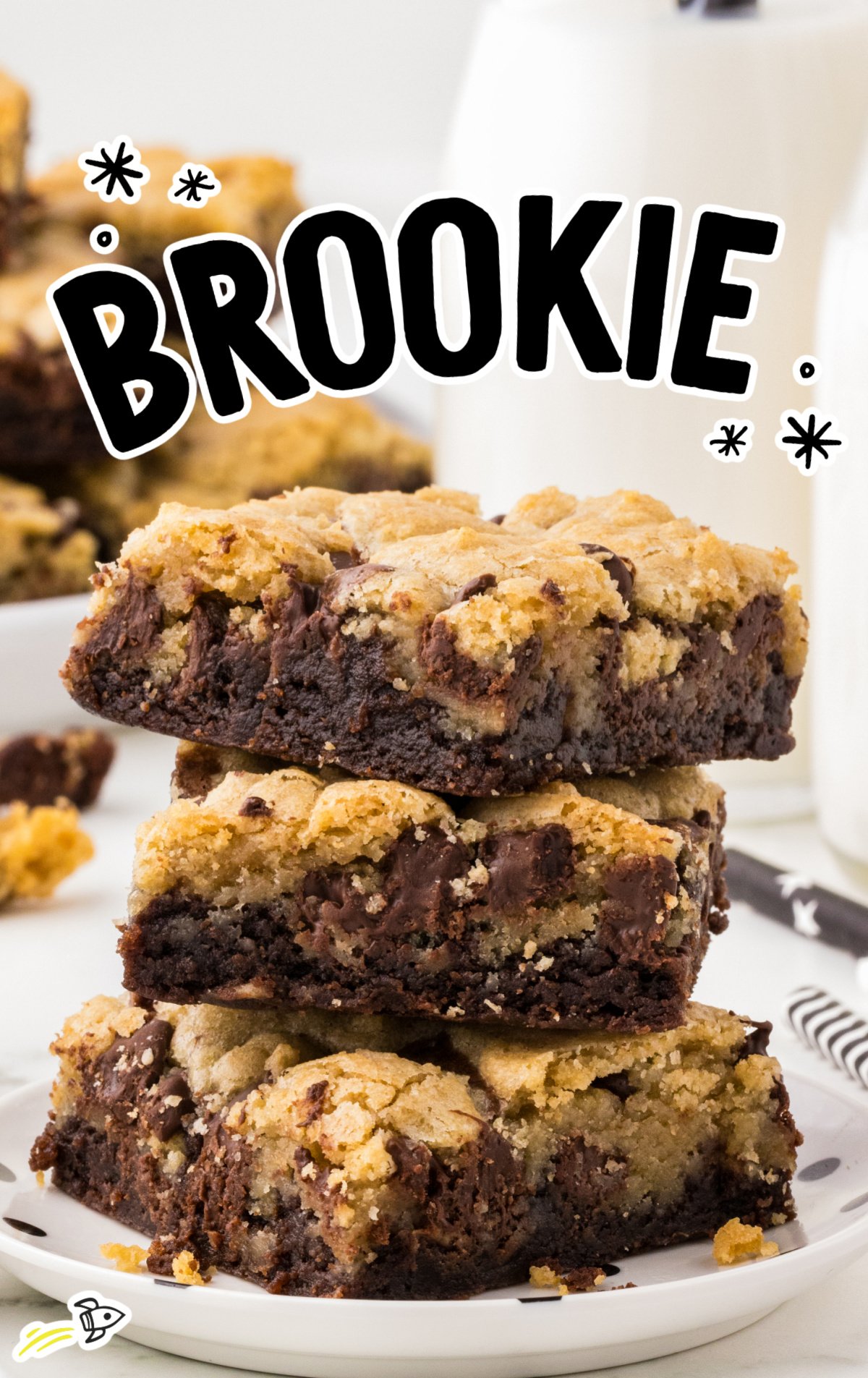 Three Brookies in a stack on a dessert plate. 