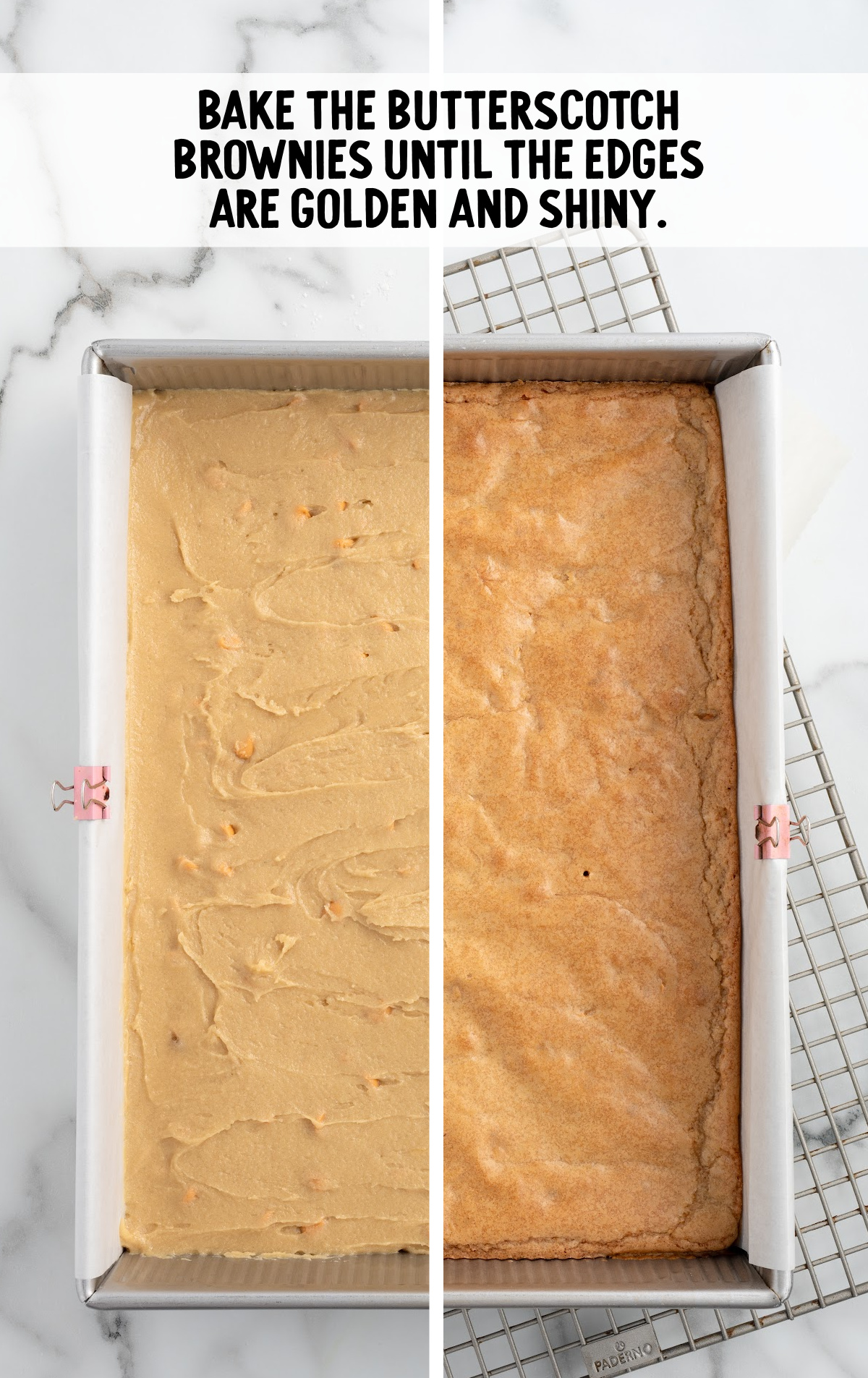 brownies batter placed in a baking pan then baked