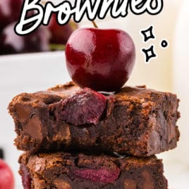 slices of cherry brownies stacked on top of each other