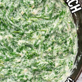 a skillet of creamed spinach