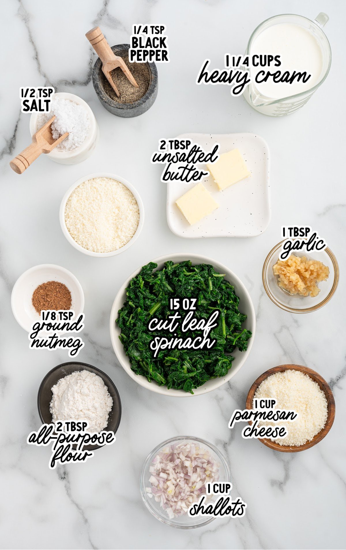 Creamed Spinach raw ingredients that are labeled