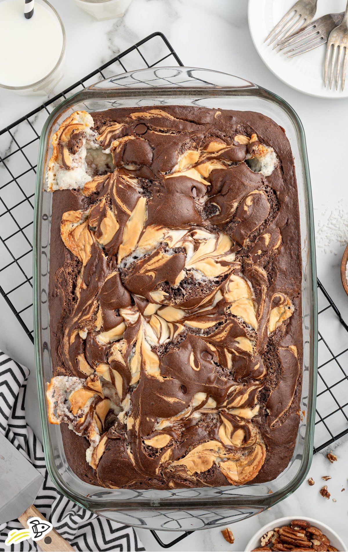 Earthquake Cake in a baking dish