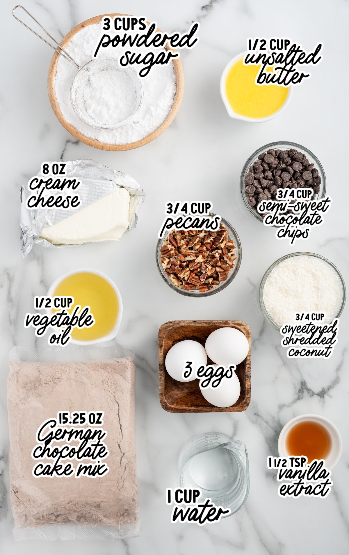 Earthquake Cake raw ingredients that are labeled