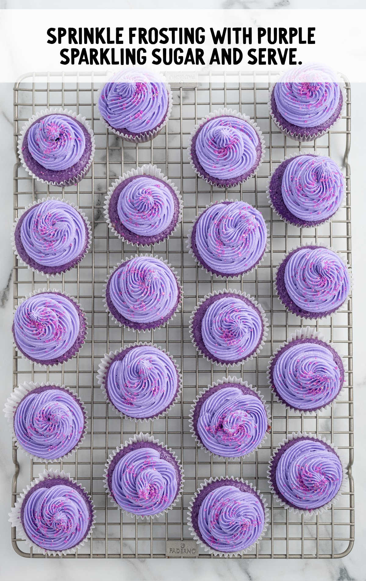 frosted cupcakes sprinkled with purple sugar