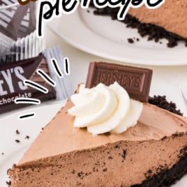 A slice of Hershey Pie on a white plate