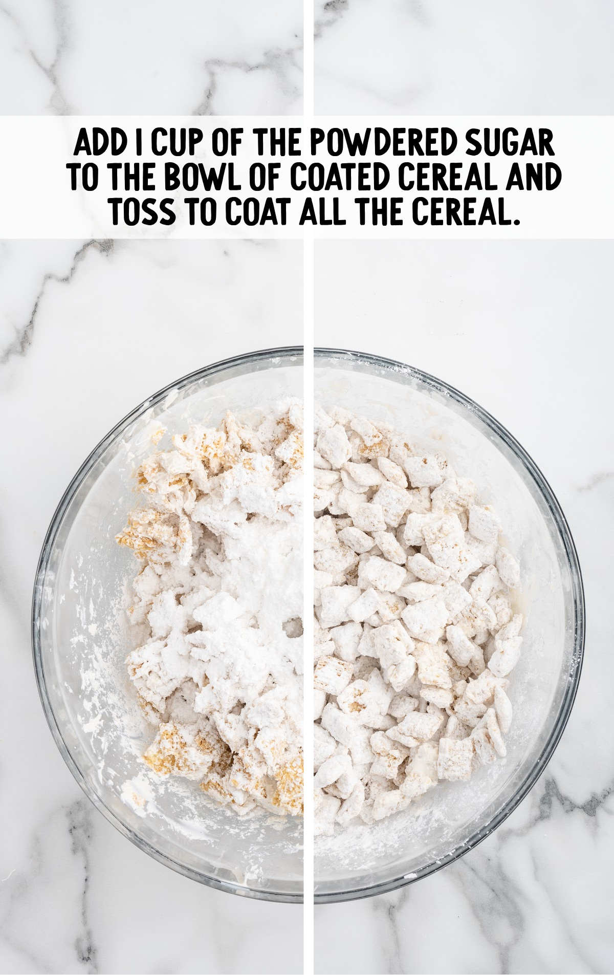 the powdered sugar is poured over the cereal.