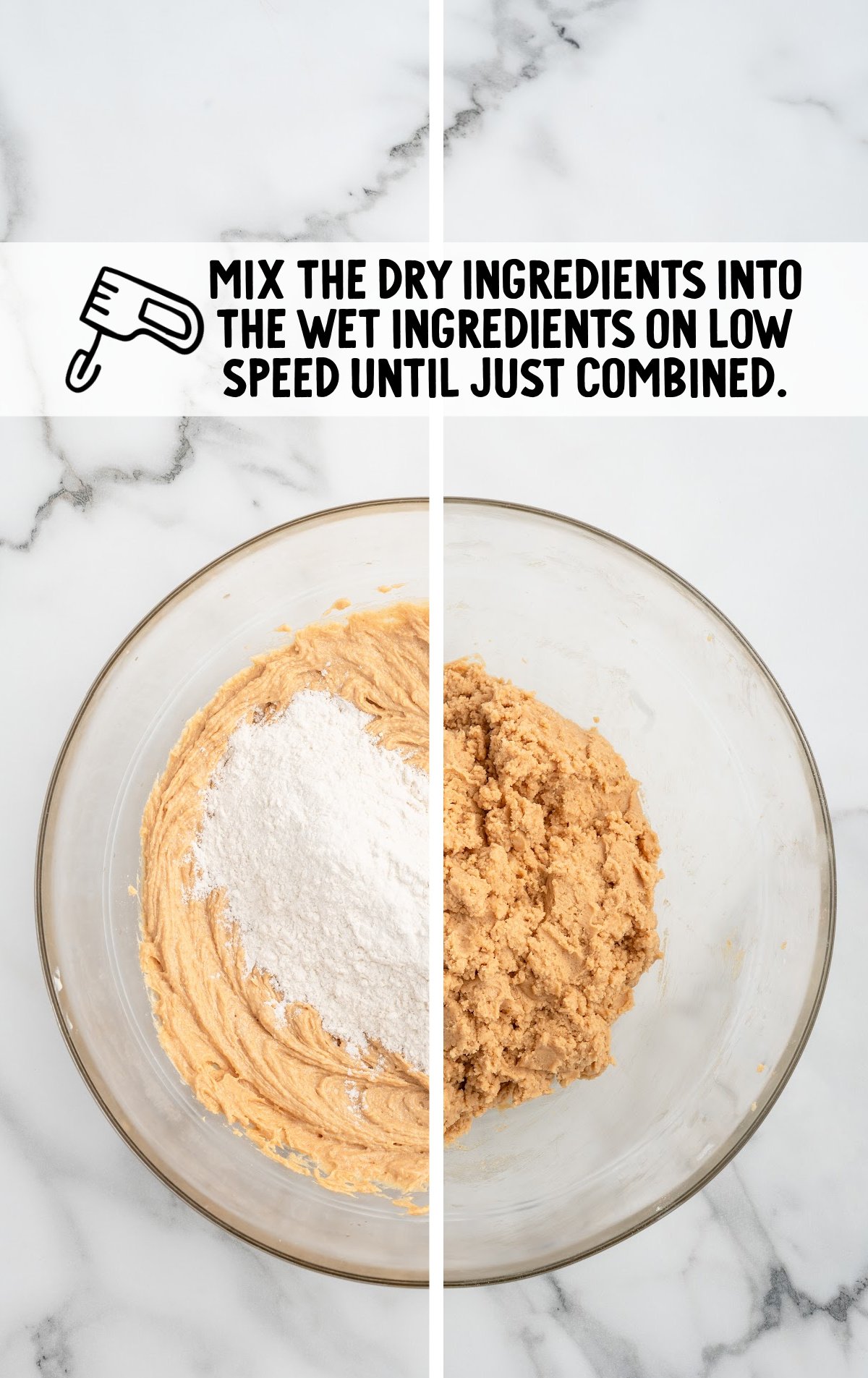 The dry ingredients are mixed into the wet ingredients.