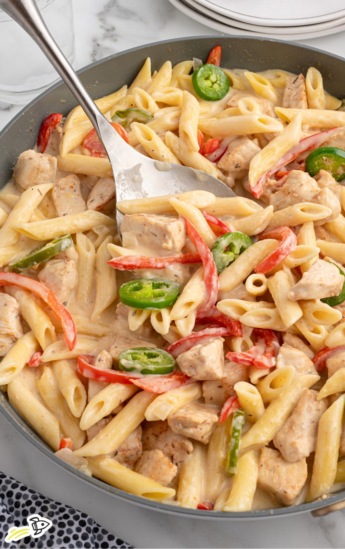 a skillet of Rattlesnake Pasta