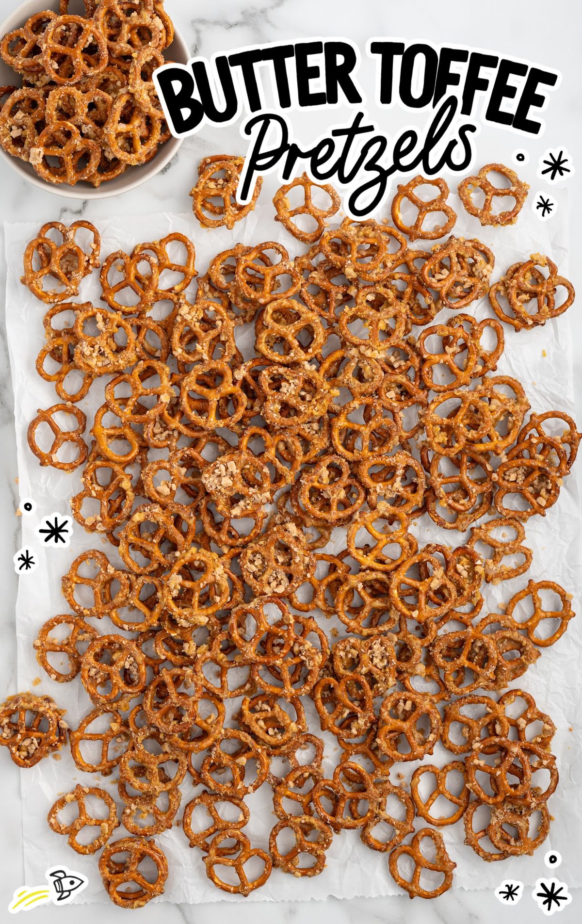 a bunch of Butter Toffee Pretzels