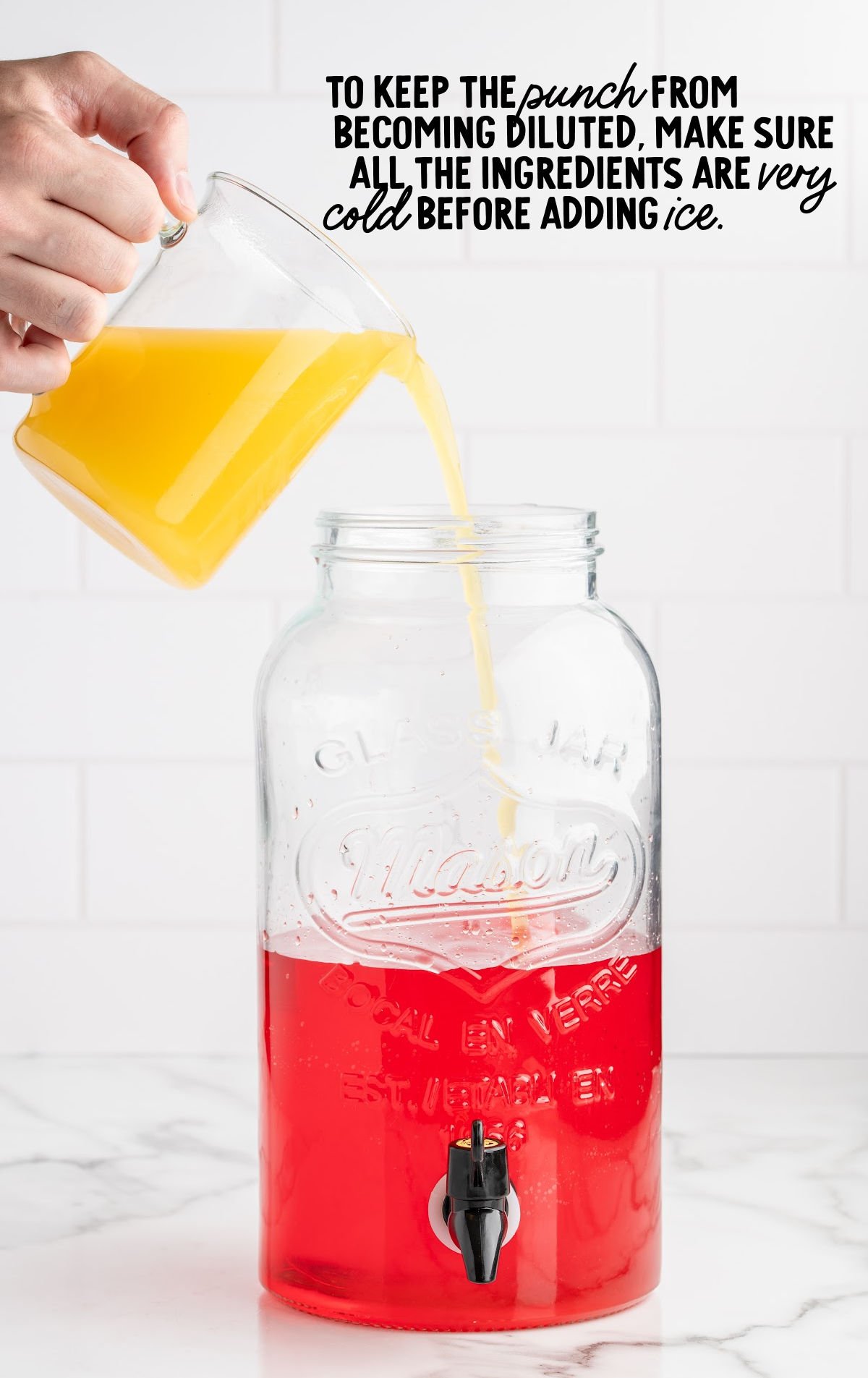 Tip graphic showing how to keep Christmas punch cold and prevent dilution