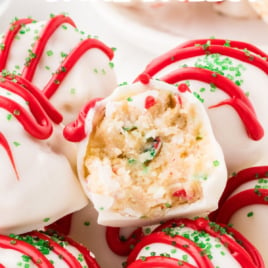 a bunch of Little Debbie Christmas Tree Cake Balls on a plate