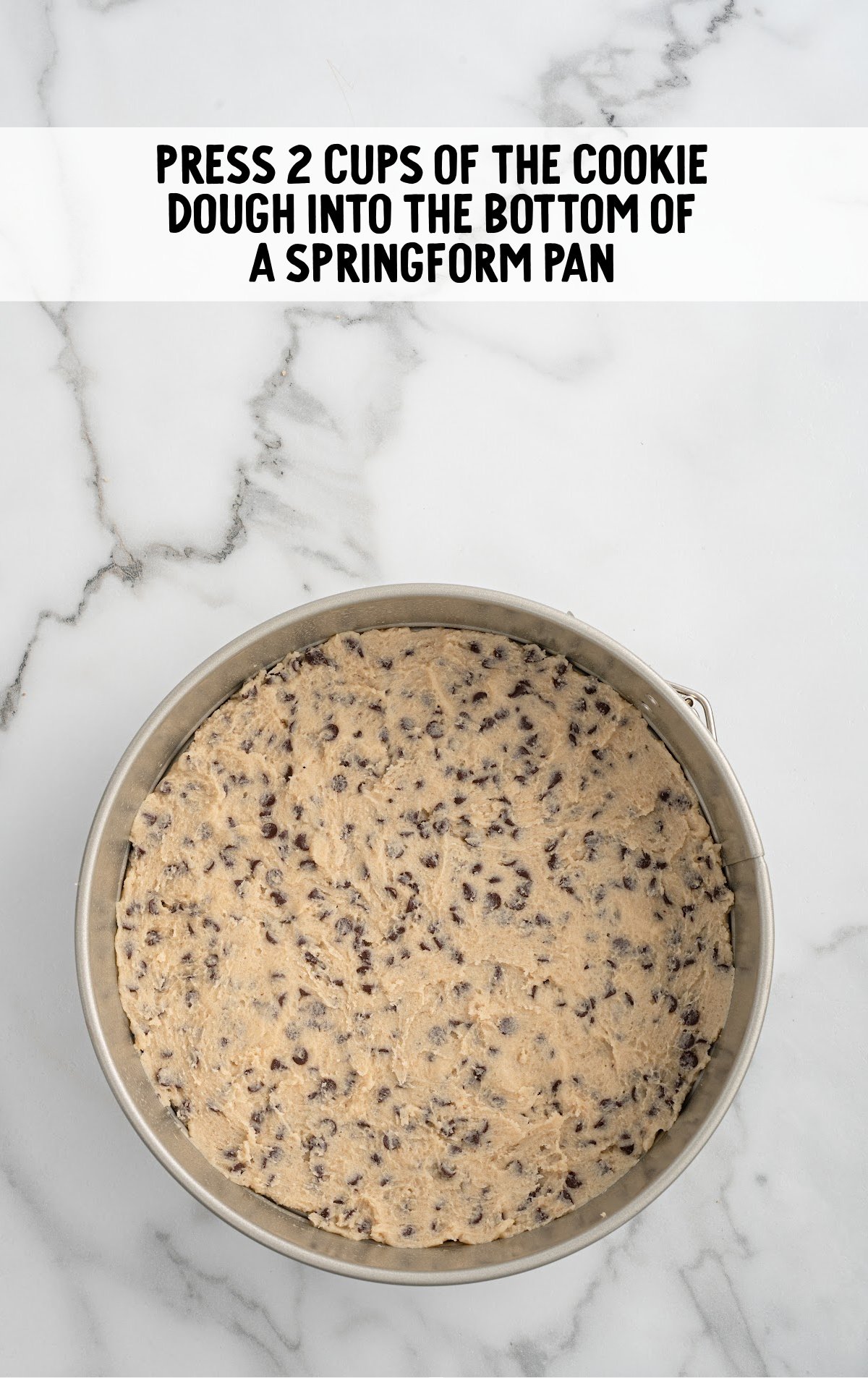 cookie dough pressed into the bottom of a springform pan