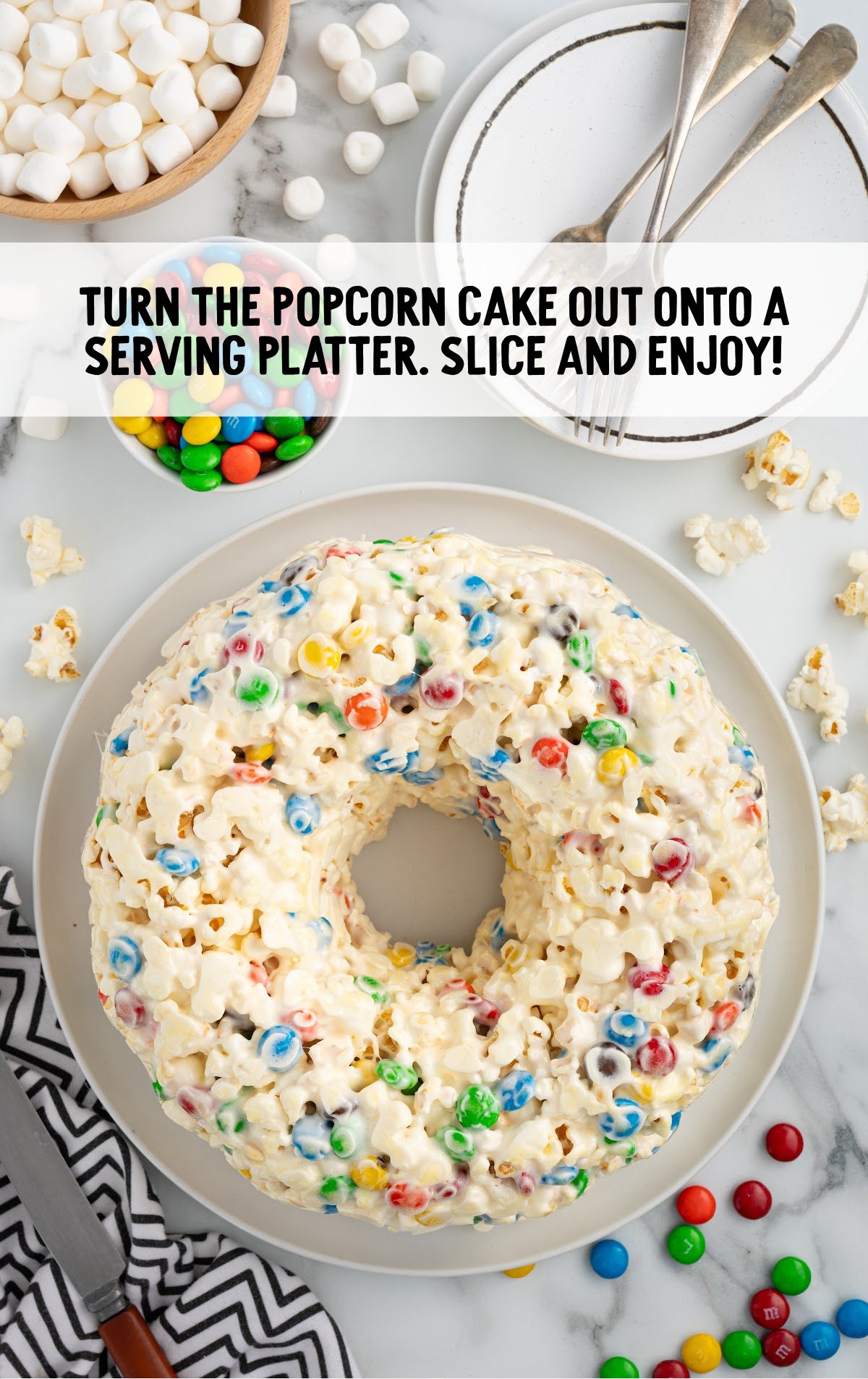 popcorn cake on a serving platter