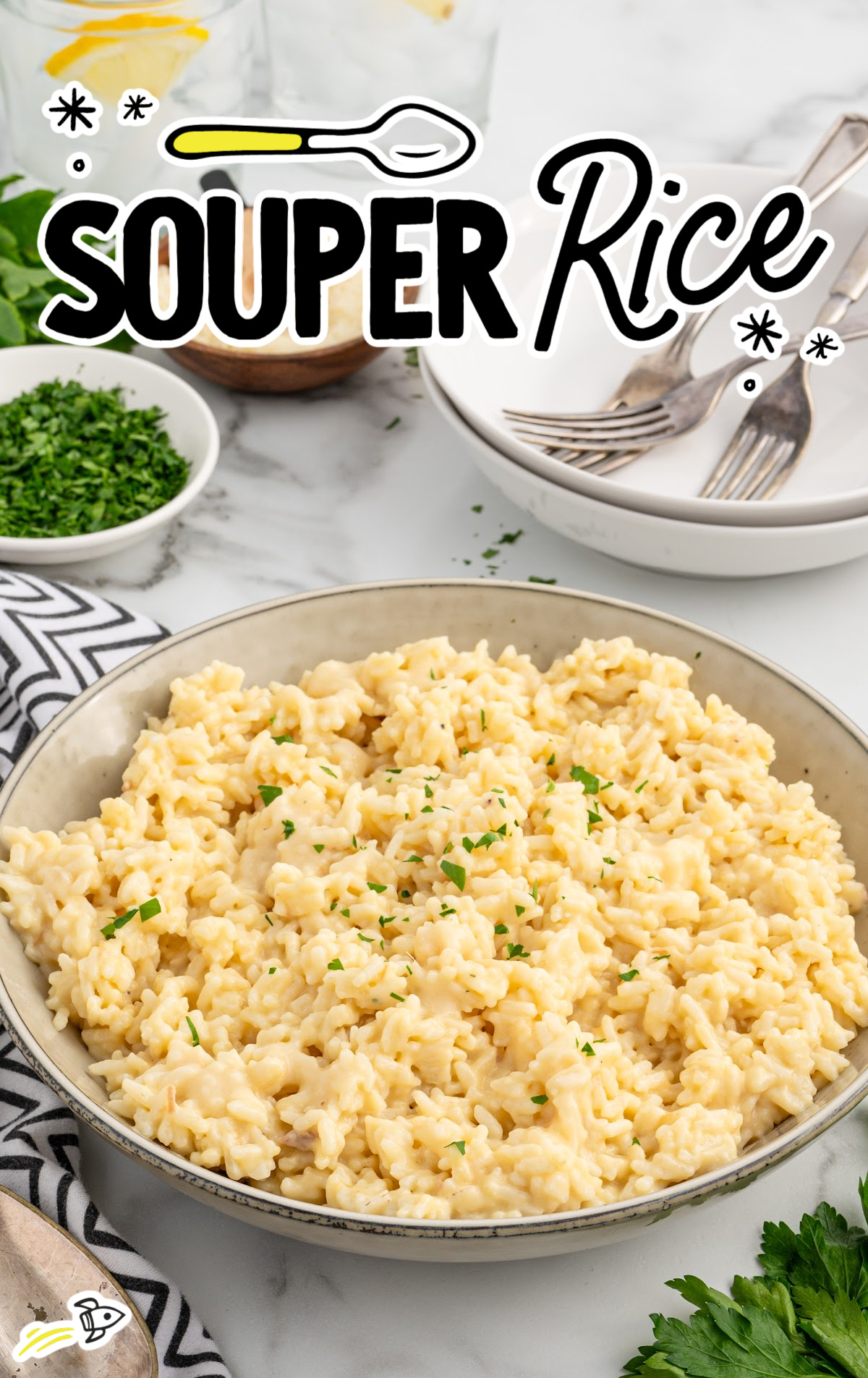 a pot of souper rice garnished with parsley