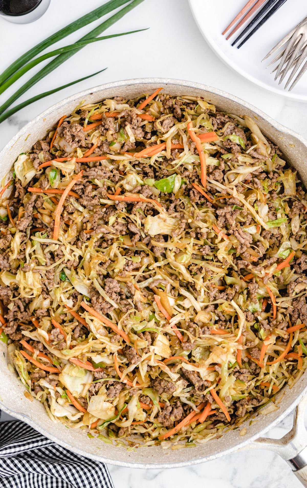 egg roll in a bowl cooked in frying pan