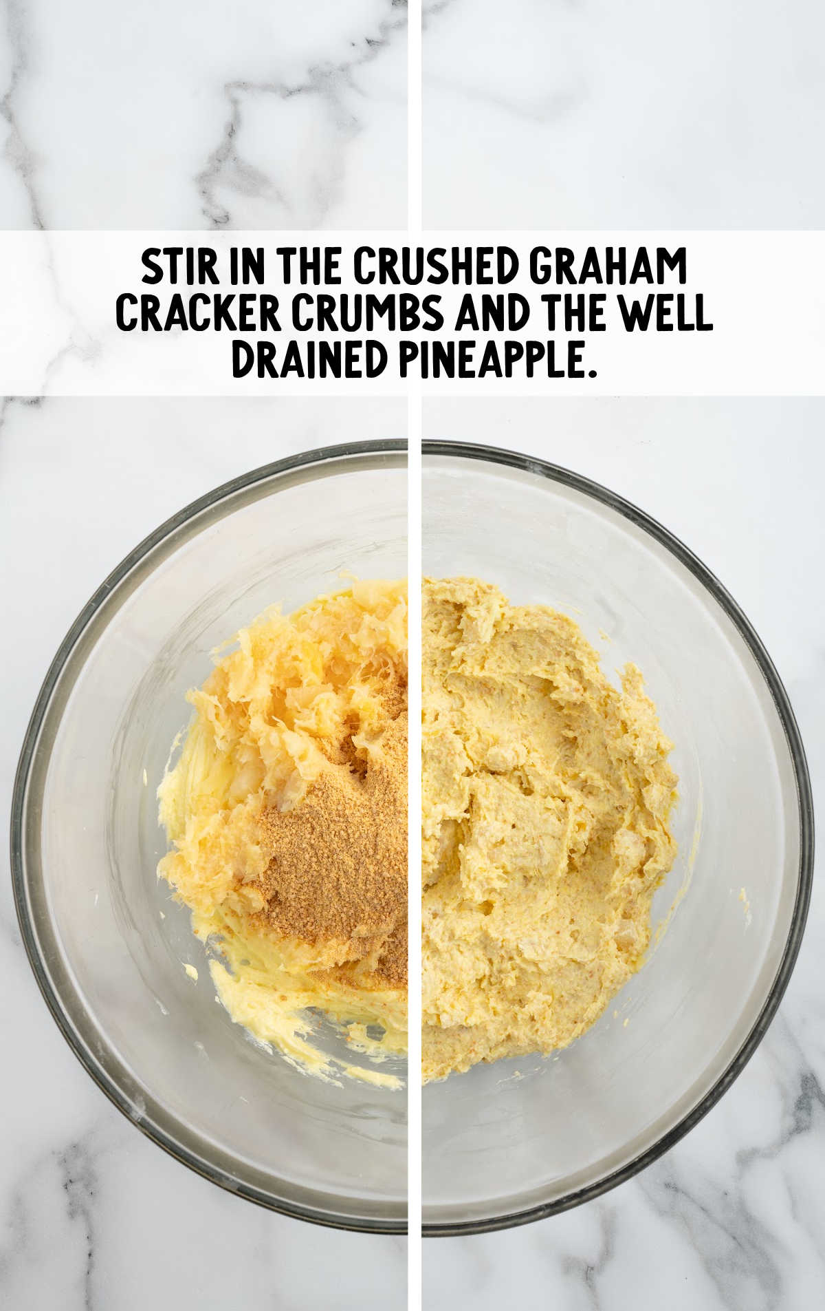 crushed graham cracker crumbs and drained pineapple combined in a bowl