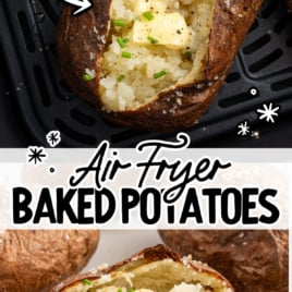 a baked potato topped with chives in a air fryer