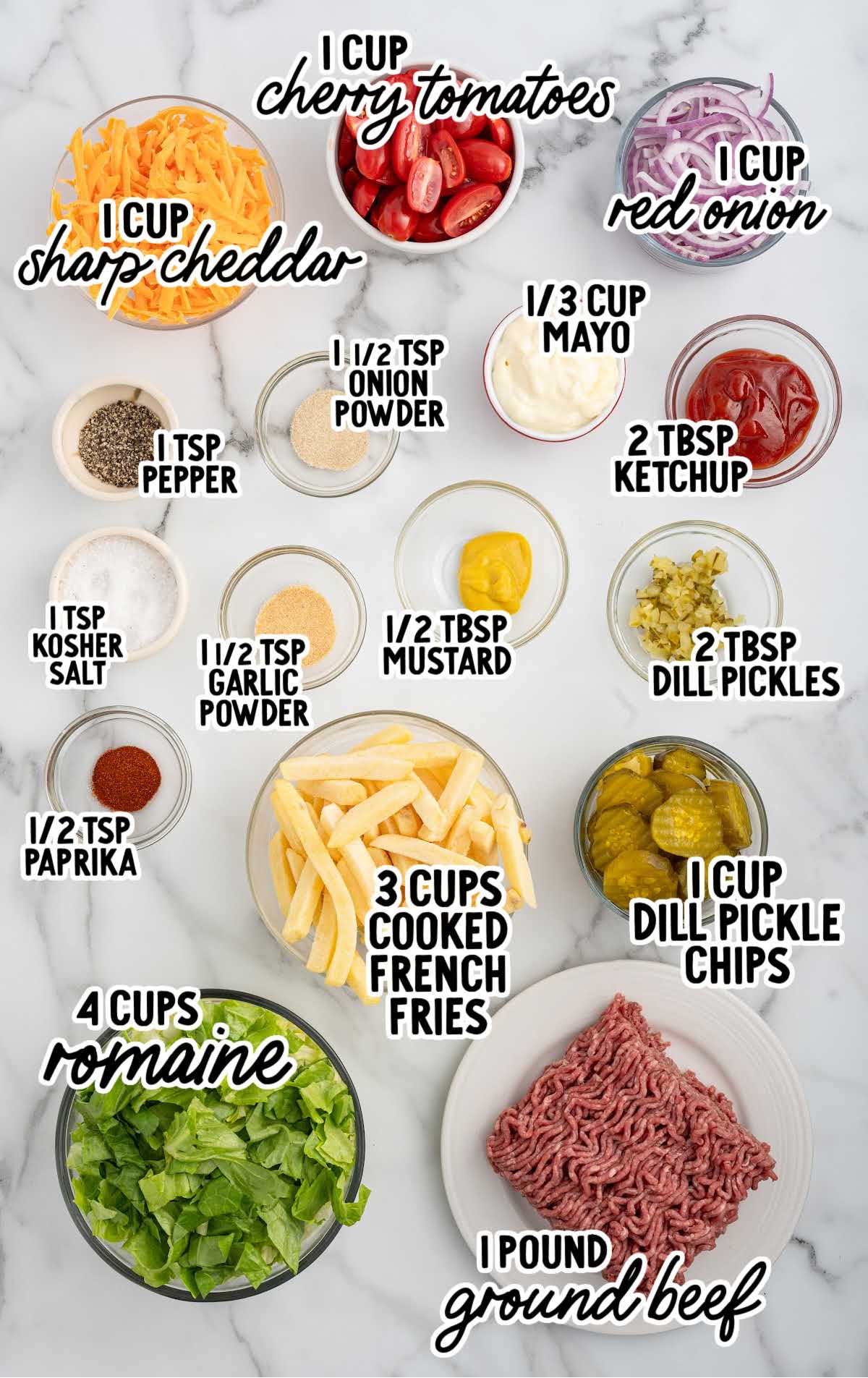 burger bowl recipe raw ingredients that are labeled