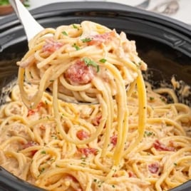 a Slow Cooker of Chicken Spaghetti