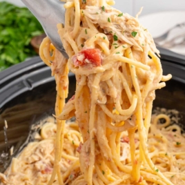 a Slow Cooker of Chicken Spaghetti