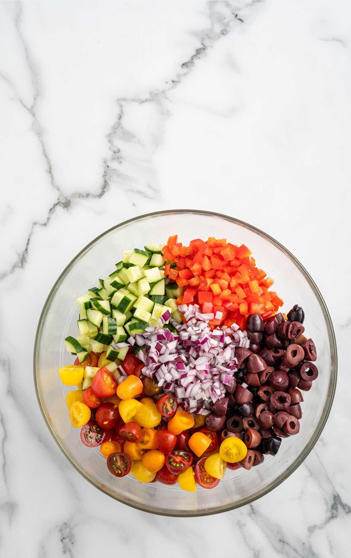 Chickpea Salad vegetable diced in a bowl