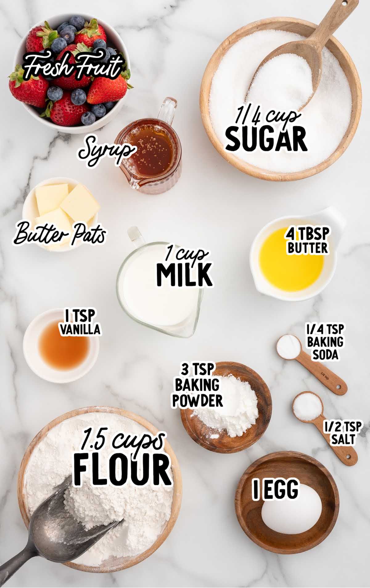 fluffy pancake recipe raw ingredients that are labeled