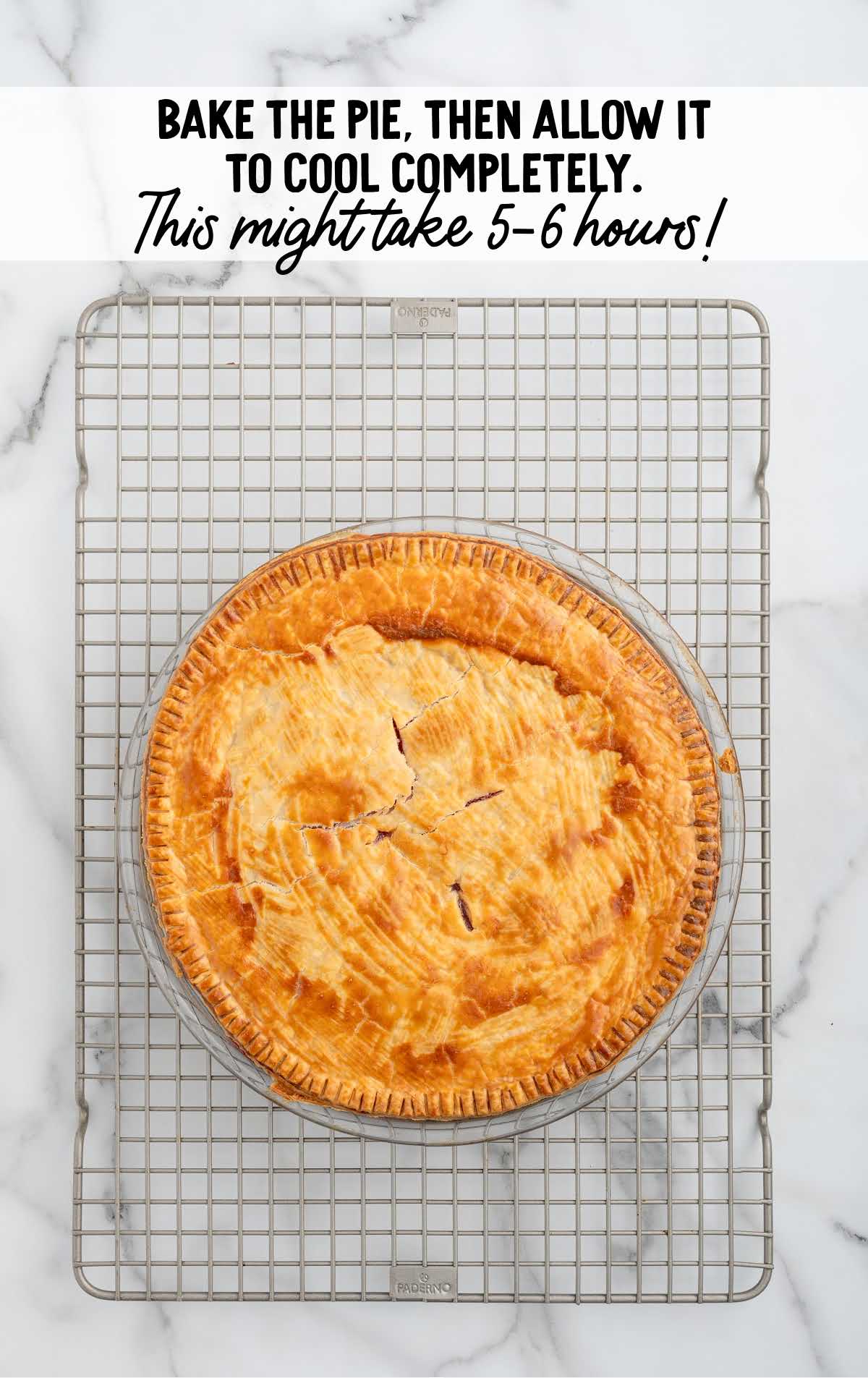 pie baked and placed on a cooling rack