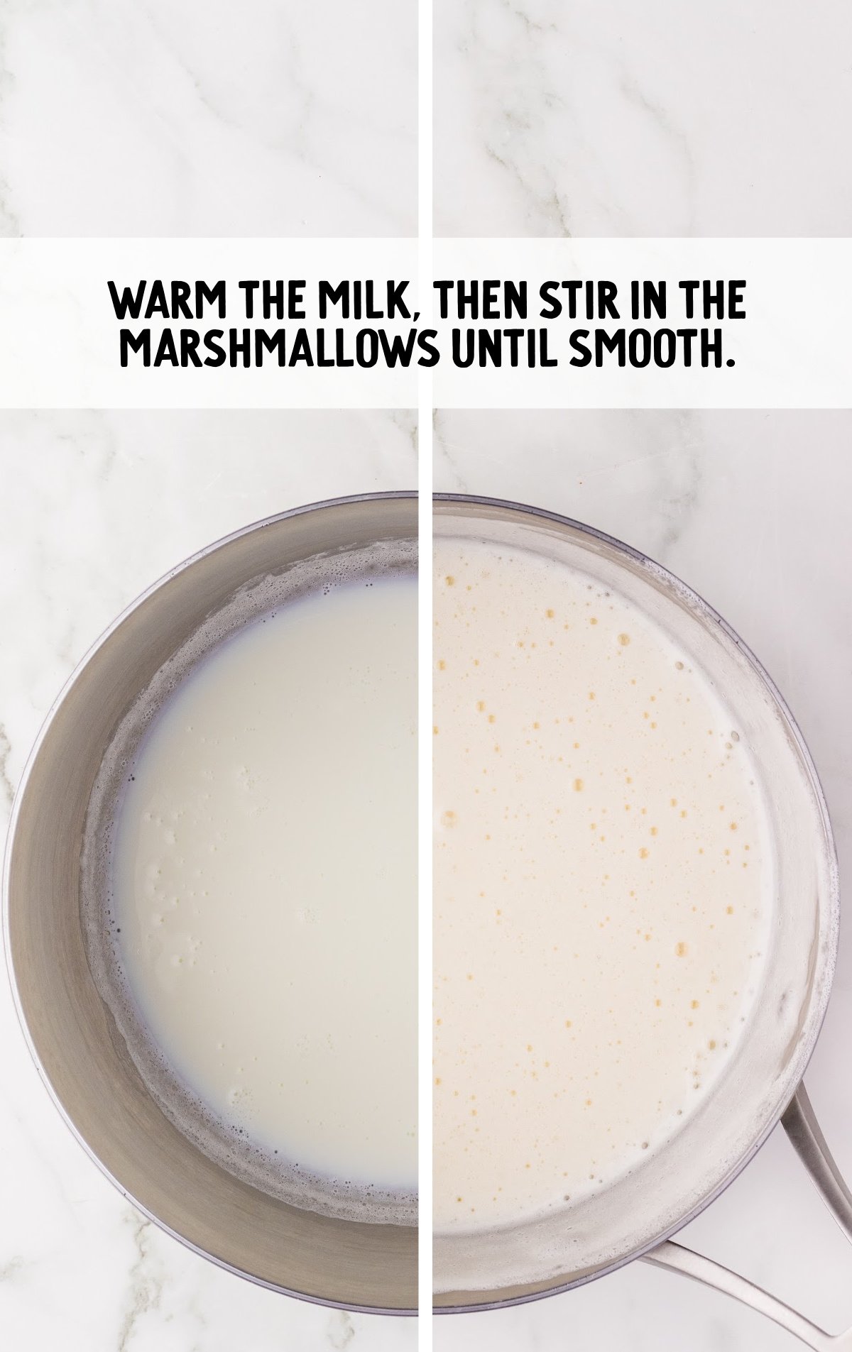 The milk and marshmallows are mixed together. 