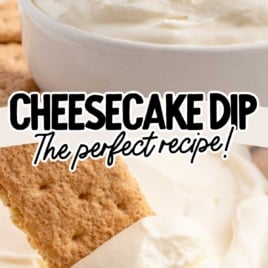 A creamy bowl of cheesecake dip served with graham crackers.