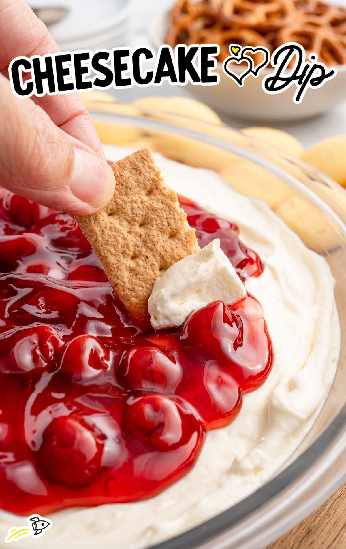 A clean, simple bowl of creamy cheesecake dip served with graham crackers on the side, highlighting its whipped texture.