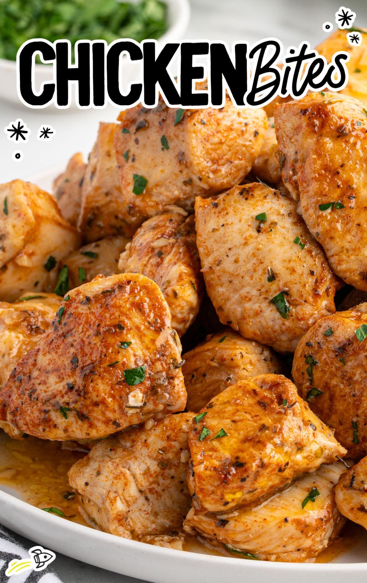 Garlic butter chicken bites on a plate