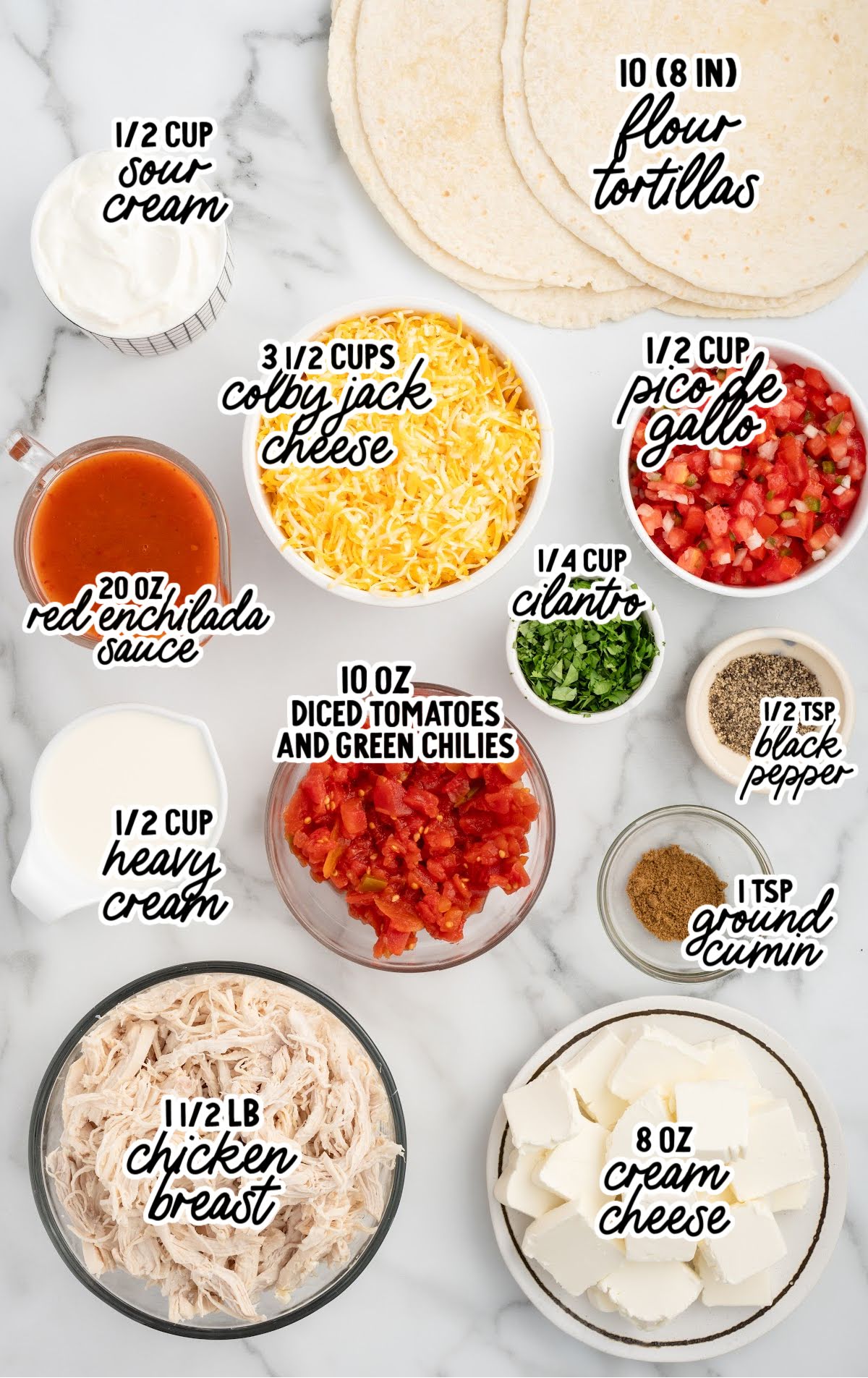 cream cheese chicken enchiladas raw ingredients that are labeled