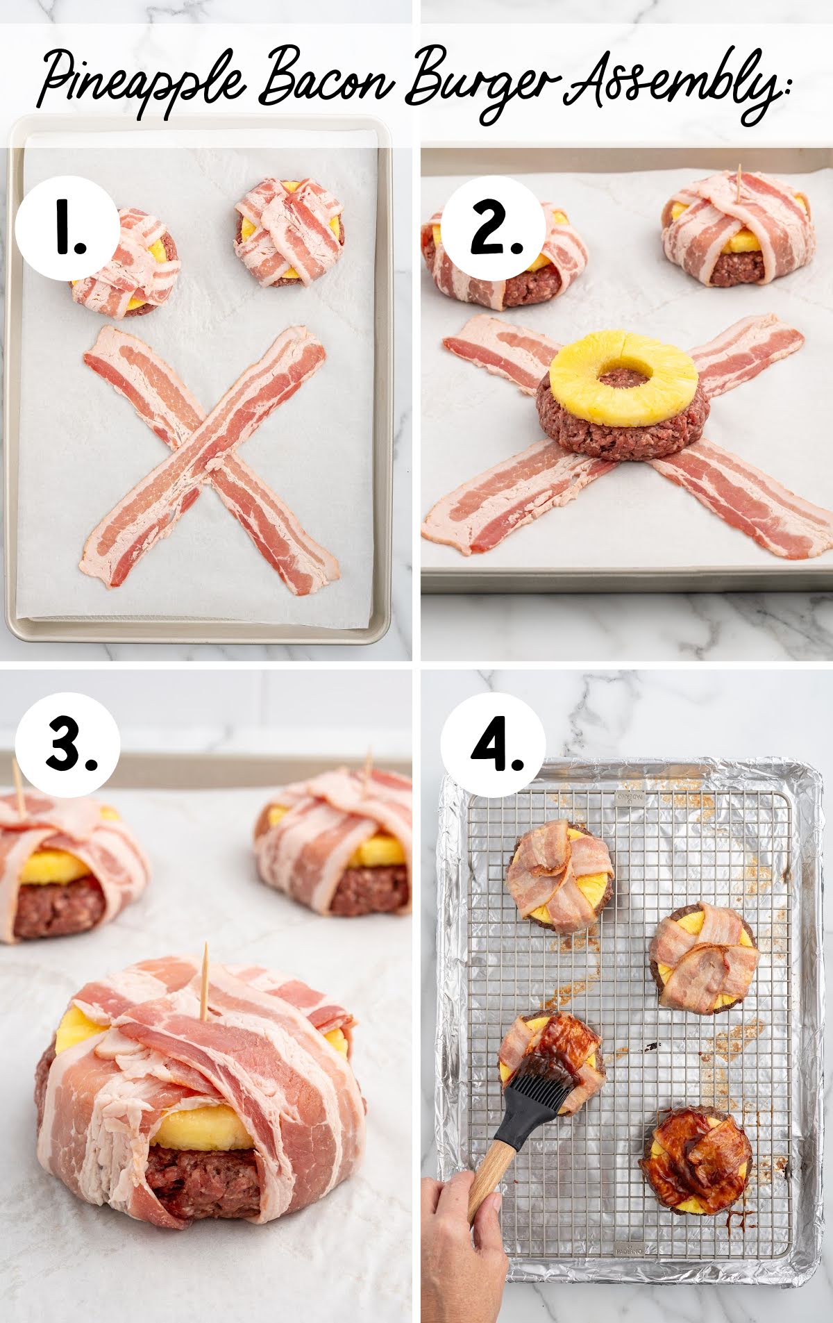 Pineapple Bacon Burger being assembled