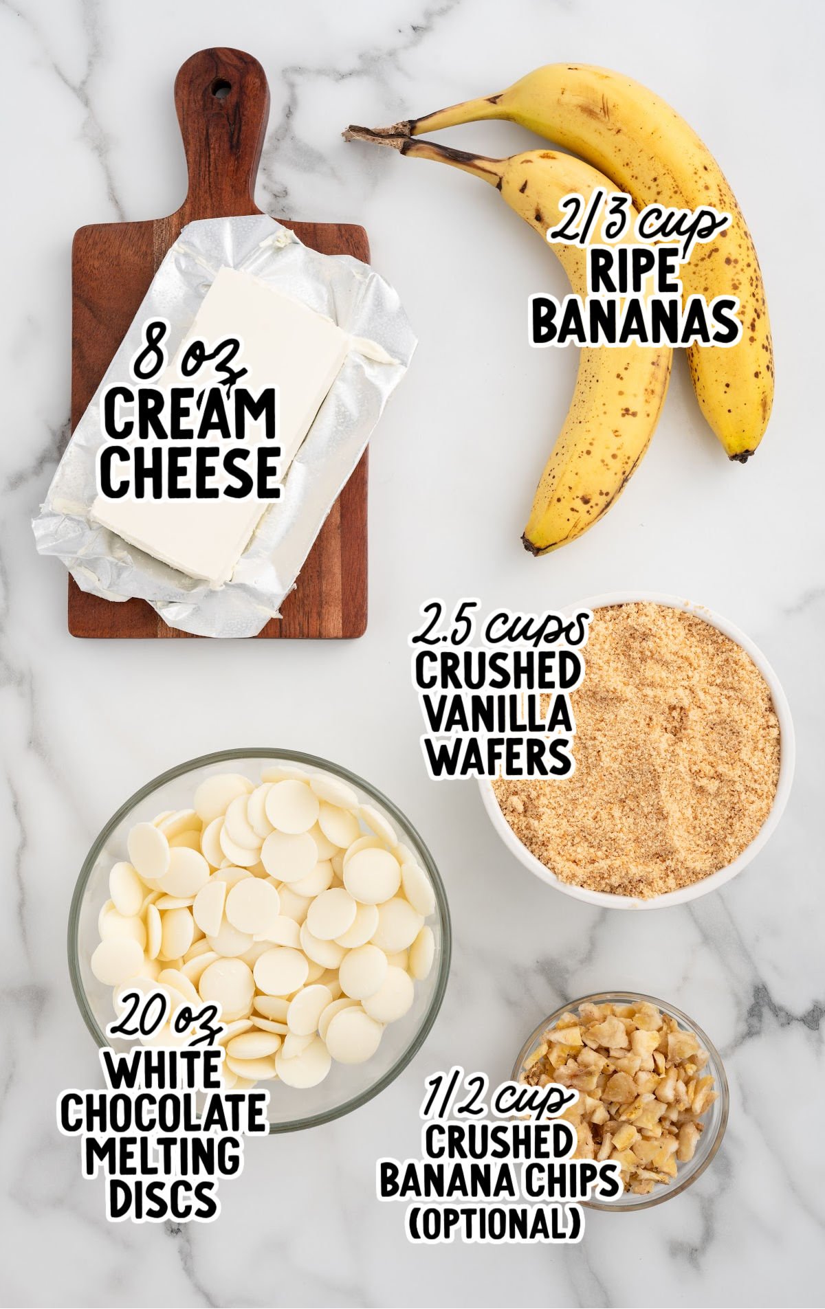 raw ingredients that are labeled for banana truffles