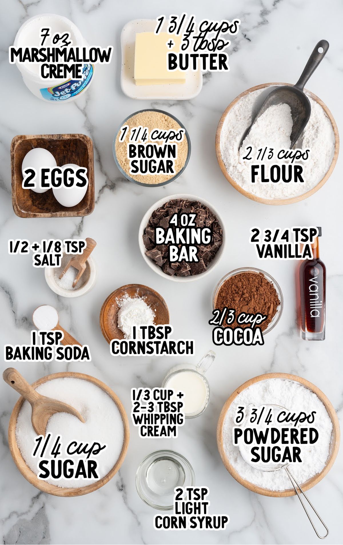 raw ingredients that are labeled for hostess cupcake cookies