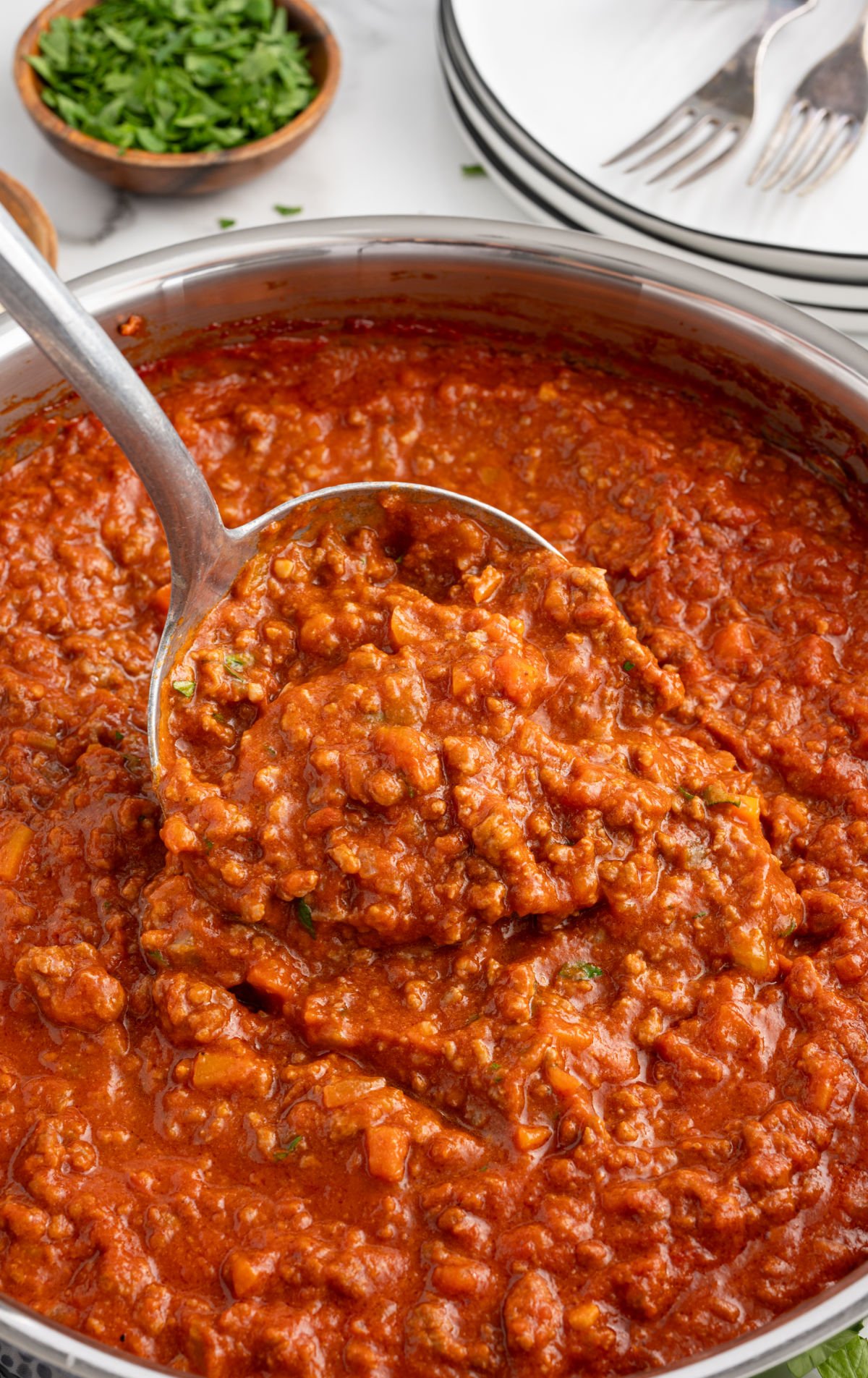 a large spoonful of Bolognese sauce