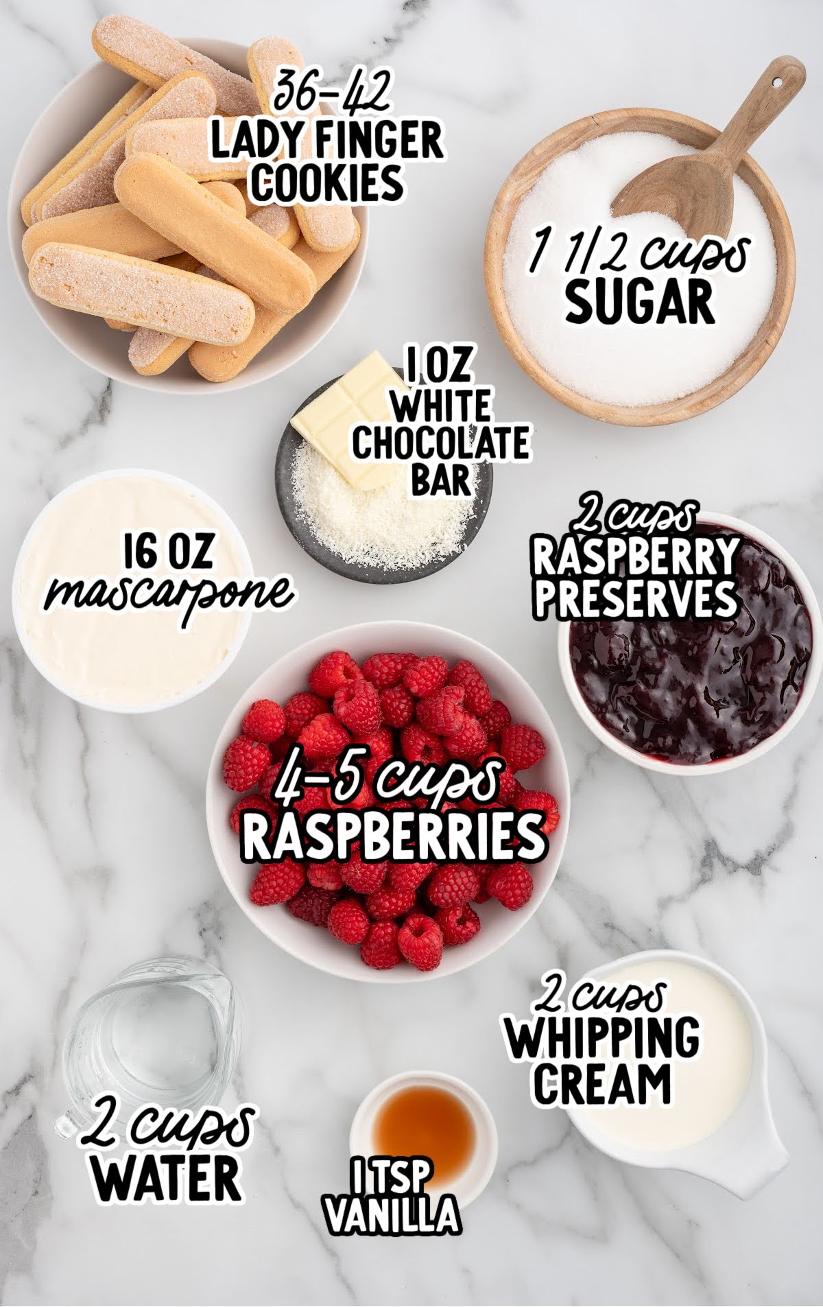raspberry tiramisu raw ingredients that are labeled