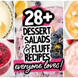 a collage of dessert salads and fluff recipes